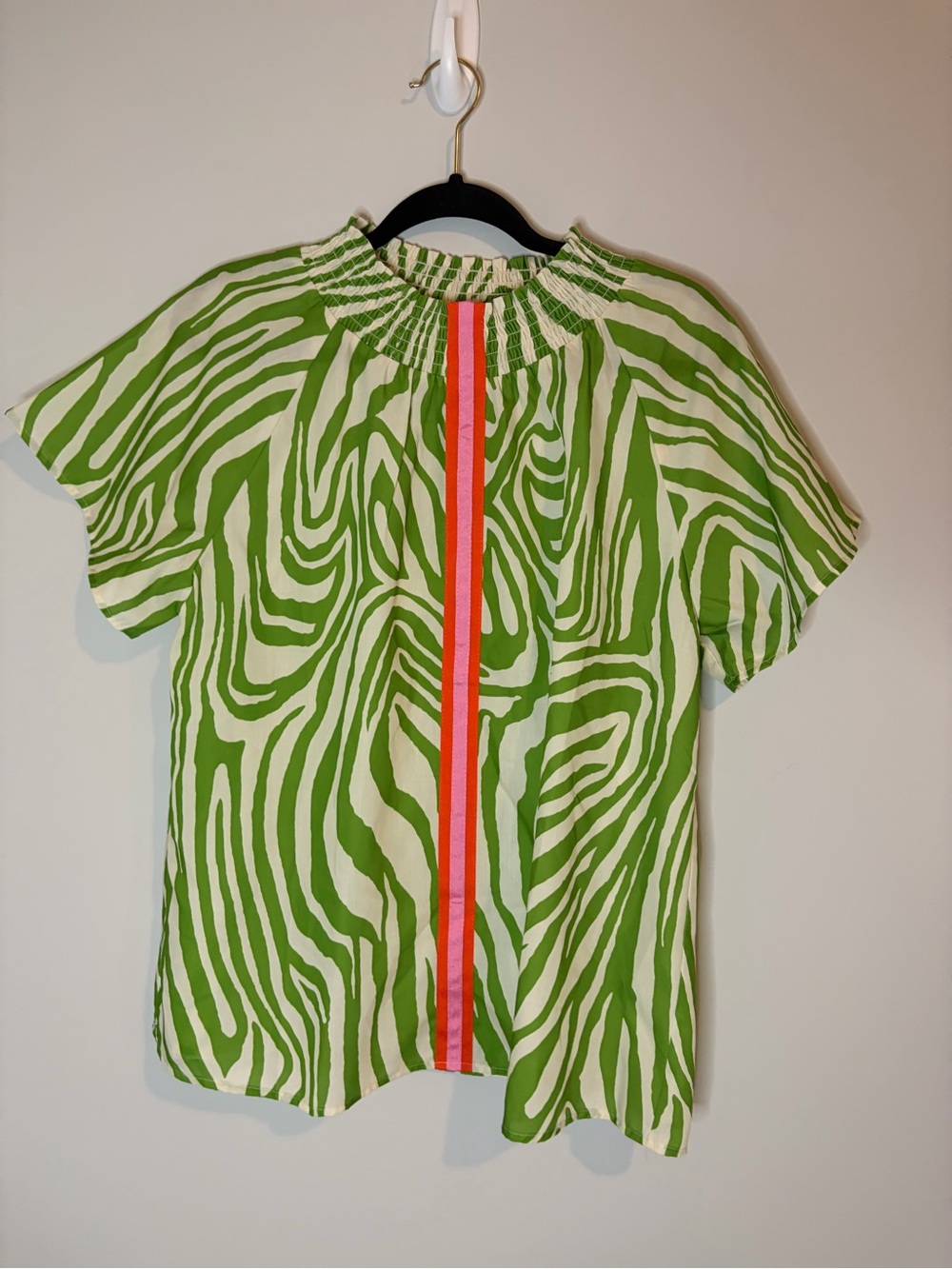 THML Green and White Zebra Striped Short Sleeve Blouse w/ bright stripe Size XL